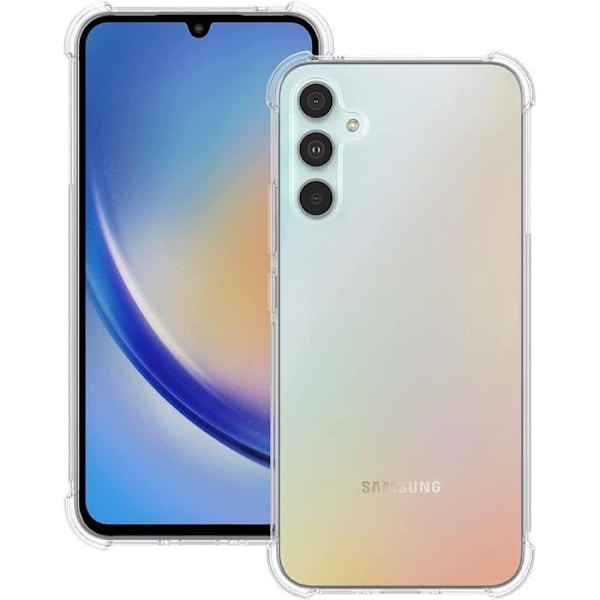 Fodral för Samsung Galaxy A34 5G Transparent 4 förstärkta hörn + 2 härdade glasögon Transparent