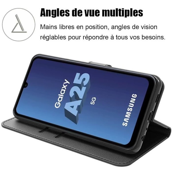 Skyddsfodral - Samsung - Galaxy A25 5G - Syntetiskt läder - Stötsäkert - Korthållare Svart