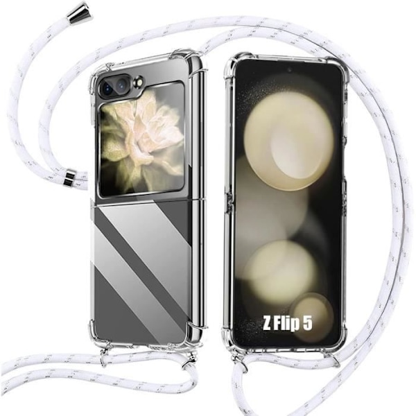 Skyddande skal - BOOLING - Samsung Galaxy Z Flip 5 - TPU Stötsäker - Lätt snöre - Transparent Transparent, vit