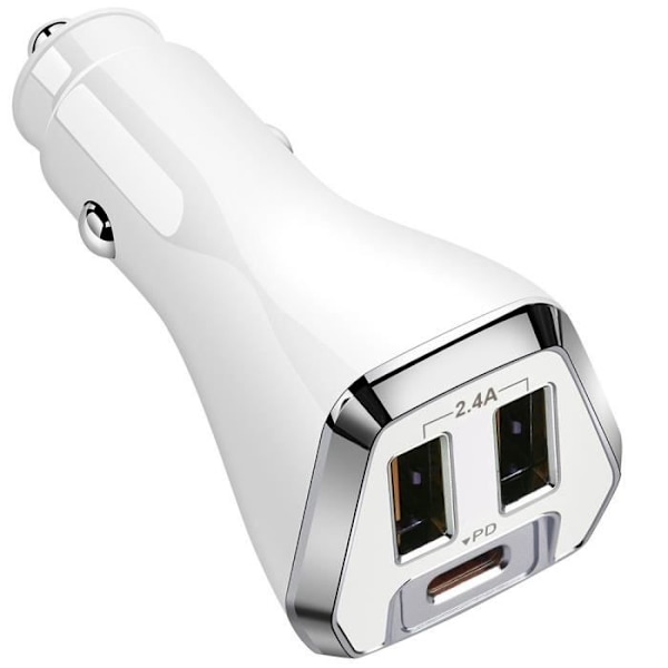 3-portars USB 2.4A och USB-C PD billaddare - BOOLING - Vit - Cigarettändaruttag - Universal Vit