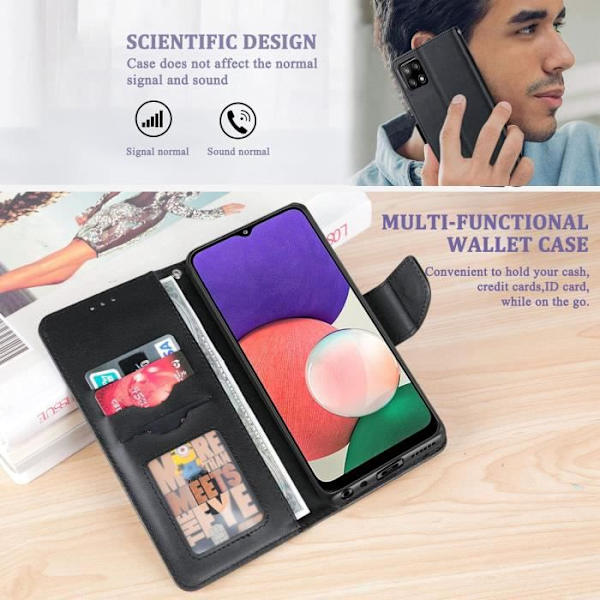 Coque - Luxe - Samsung Galaxy A22 5G - Full Protection - Mjuk - Syntetiskt läder PU Svart