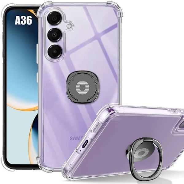 Coque för Samsung Galaxy A36, Transparent skyddssilikon med svart stöd - BOOLING Transparent