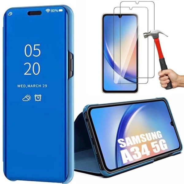 Fodral till Samsung Galaxy A34 5G Flip Mirror Effect Stötsäkert skydd - Blå