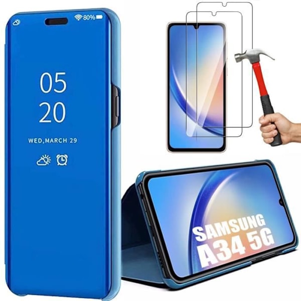 Skyddsfodral till Samsung Galaxy A34 5G - BOOLING - Spegelflik - Stötsäkert skydd - Blå Blå