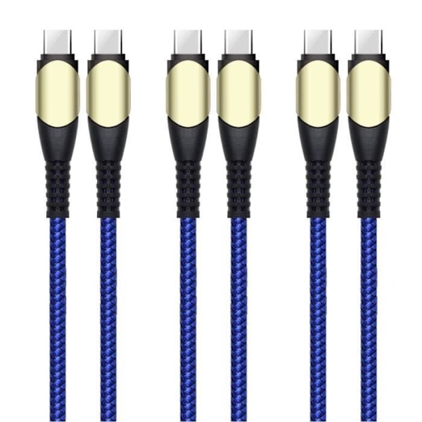 Paket med 3 Snabb USB-C till USB-C-kablar 60W för iPhone 16, iPhone 16e, iPhone 16 Pro, iPhone 16 Pro Max - Förstärkt nylon 1M Blå Blå