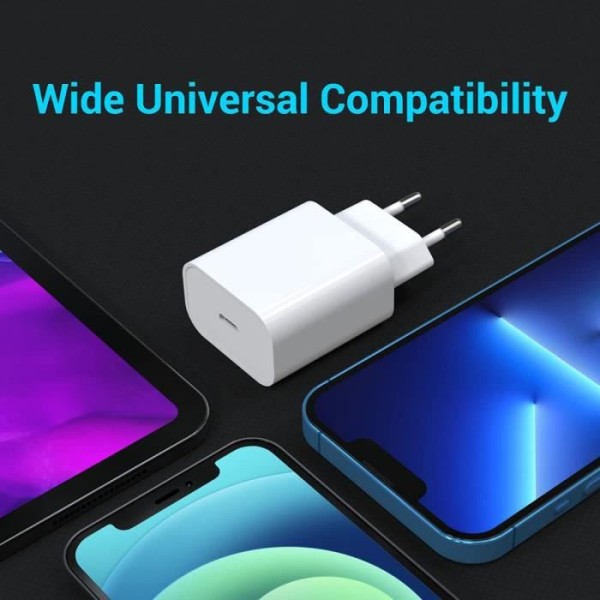 USB-C Snabbladdare - E.F.ANSLUTNING - iPhone 13/14 - 1M Kabel - Vit - Kompatibel med flera modeller Vit