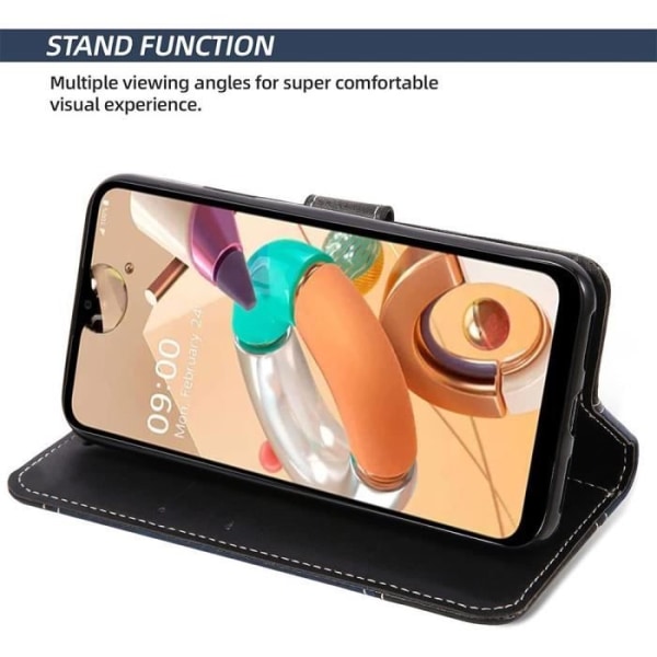 Fodral för Samsung Galaxy A23 5G, svart lädereffekt och TPU Anti-Scratch Protection, Stiliserat vågmönster Svart, Marinblå