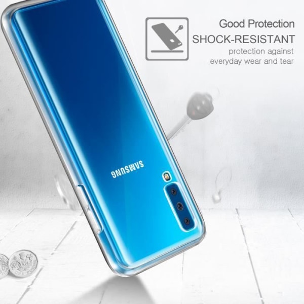 Coque - Samsung - Galaxy A7 (2018) - Transparent silikon - Stötskydd - Härdat glasfilm Transparent