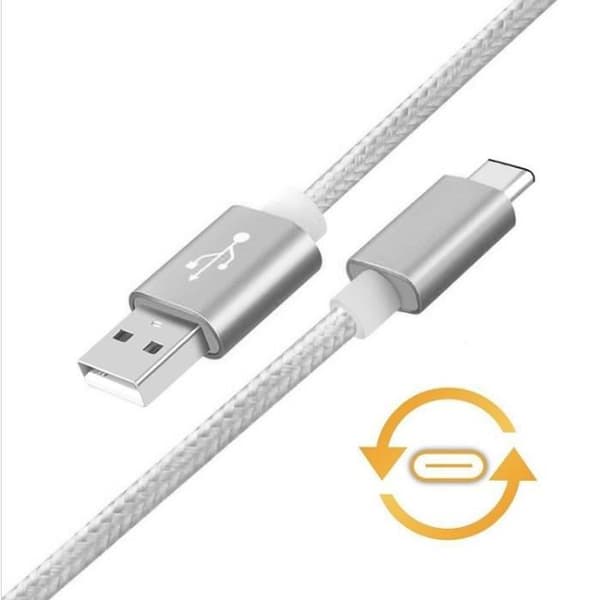 USB-laddare - OEM - Typ C - 1m - Vändbar - Nylon - Silver PENGAR