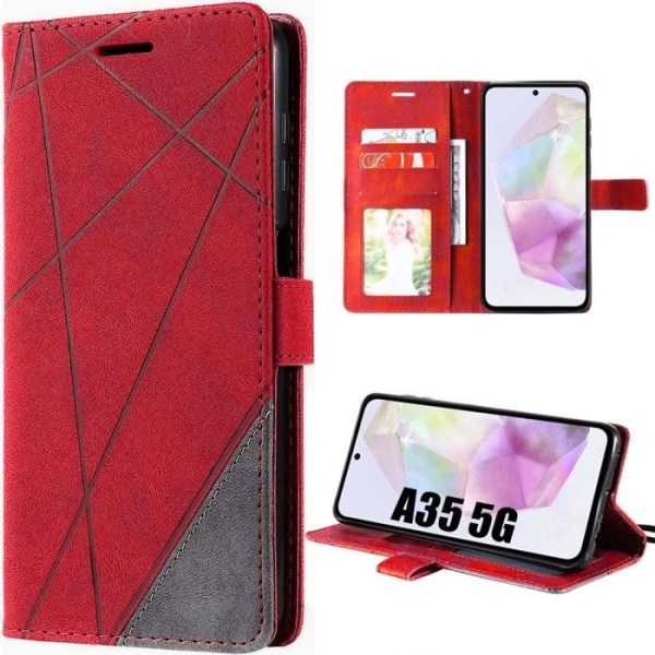 Fodral till Samsung Galaxy A35 5G - BOOLING - Retrodesign - Stötsäkert syntetiskt läder - Röd Röd