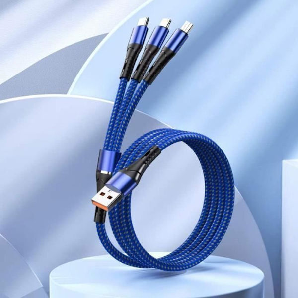 3 i 1 USB-kabel - E.F.ANSLUTNING - Blå - iPhone 16 Pro Max - 1,2 meter Blå