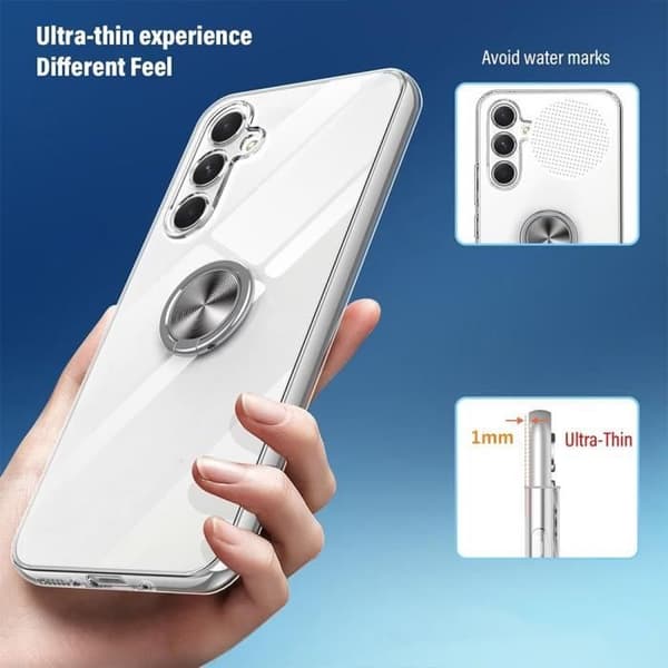 Coque design - Booling - för Samsung Galaxy A35 5G - Transparent - Silikon - 360° Rotering Ring Klar, Silver