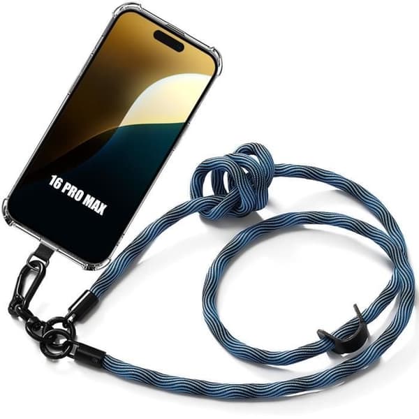 Coque med axelrem - för iPhone 16 Pro Max - Mjuk - Blå - Transparant - Robust Blå