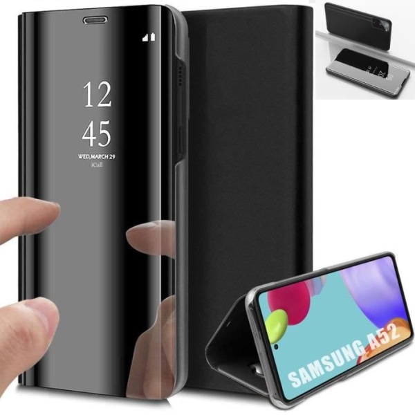 Fodral för Samsung A52 5G (6,5") Flip Stand Mirror Effect Fullt skydd - Svart Svart