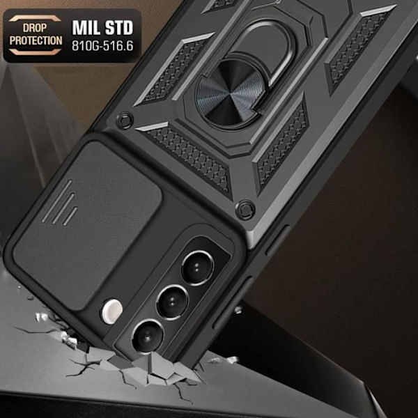 Fodral till Samsung S22 Svart Anti-Scratch Back Ring Stötsäker Hård Styv Svart