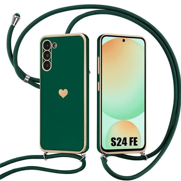 Lanyardfodral för Samsung Galaxy S24 FE (ej för S24) Mjuk TPU Stötsäker hjärtmönster - midnattsgrön