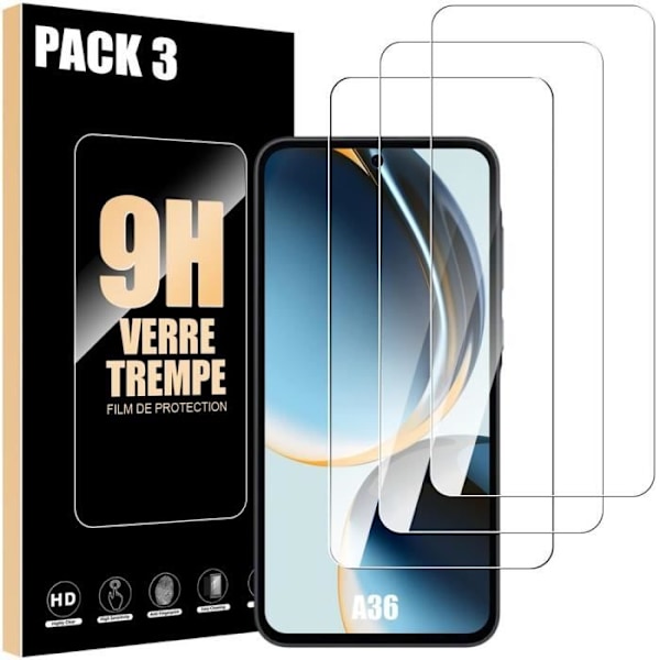 Härdat glas för Samsung Galaxy A36 - 3 delar - Stötsäkert transparent skyddsglas Transparent