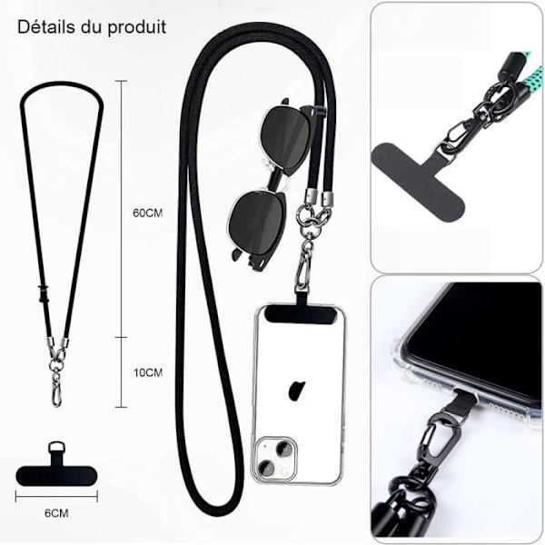 Lanyardfodral till iPhone 16 Pro Max, Svart Stötsäker Silikon med Grå Lanyard