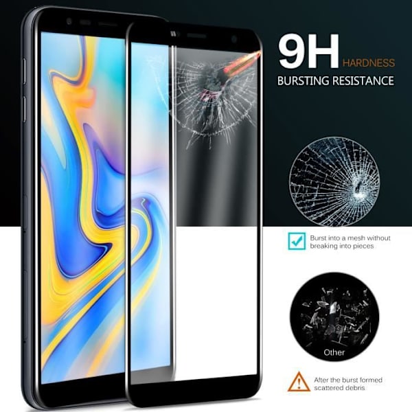 KuGi Samsung Galaxy J6 Plus skärmskydd, härdat glas skärmskydd för Samsung Galaxy J6 Plus, svart