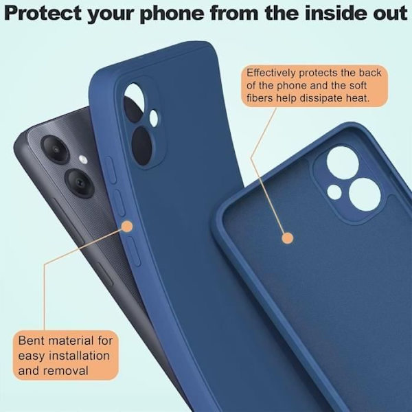 Fodral + 2 härdade glasögon för Samsung Galaxy A05 (ej för A05s), flytande silikonskydd Marinblå matteffekt