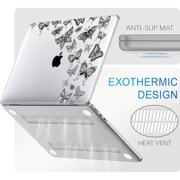Fodral för MacBook Pro 14 Tum M4 M3 M2 M1 Pro/Max 2024 2023 2021, Ultra Slim Lätt Hård Skydd Med Fjärilsdesign vit svart