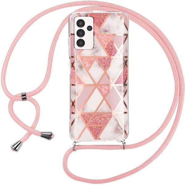 Halsbandsfodral med halsband till Samsung Galaxy A13 5G - A04s Pink Marble Pattern Slim Protection Rosa