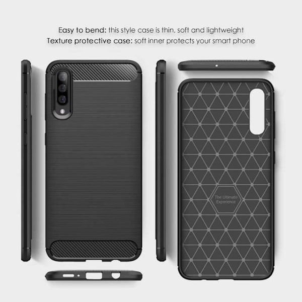 Skyddshölje - PROSHOP - för Samsung Galaxy A50 - Mjuk - Kolfiber - Svart - 2 Härdat glas Svart