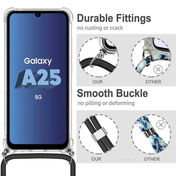 Fodral till Samsung Galaxy A35 5G - Transparent silikon Stötsäkert skydd med svart sladd