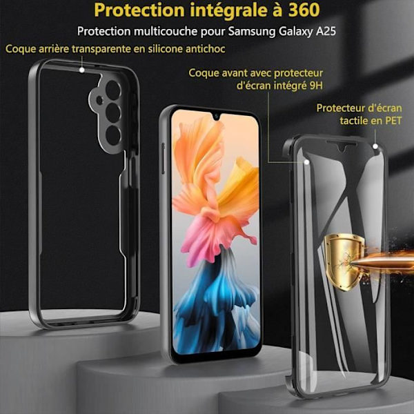 Fodral till Samsung Galaxy A25 5G Helkroppsförstärkt kant hårt 360° skydd - Svart