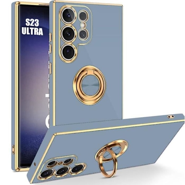 Fodral till Samsung Galaxy S23 Ultra, TPU-skydd med roterande ringhållare, stötsäkert skydd, blå