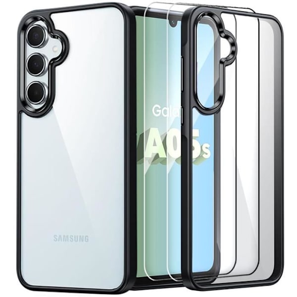 Skyddsfodral - BOOLING - Samsung Galaxy A05s - Stötabsorberande - Transparent - Svart Silikon Transparent