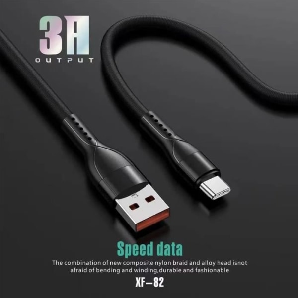 Lot-2 USB-C-kabel 1M Snabbladdning 3A för Xiaomi Redmi 14C/13C, Redmi Note 14/13, Note 13 Pro Plus 5G - Nylonflätad Svart Svart