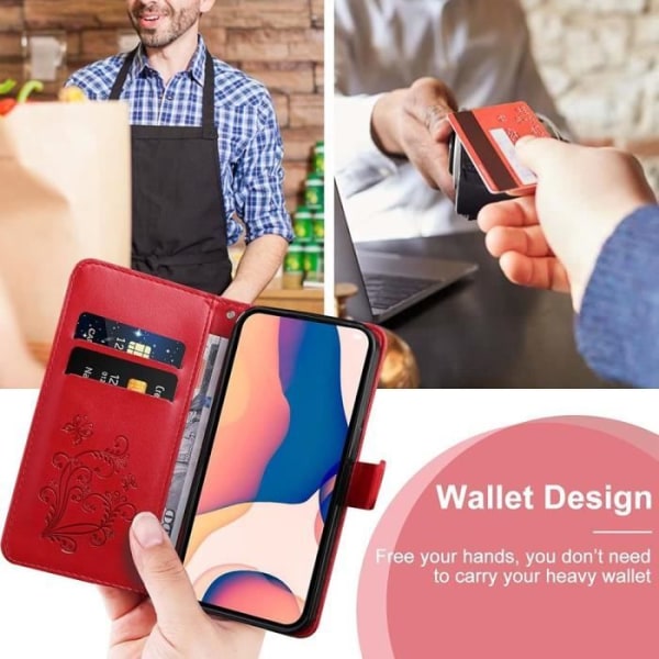 Skyddsskal - Samsung - Galaxy S24 Ultra - Röd - Läderlook med Fjärilsmönster - 2 Härdade Glas Röd