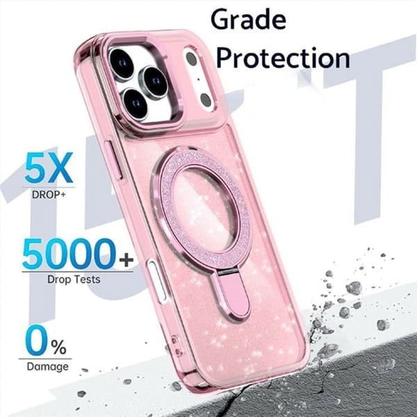 Skyddsskal - BOOLING - för iPhone 17 Pro Max - Glittrande Magnetisk Cirkel Rosa - 2 Glas Rosa