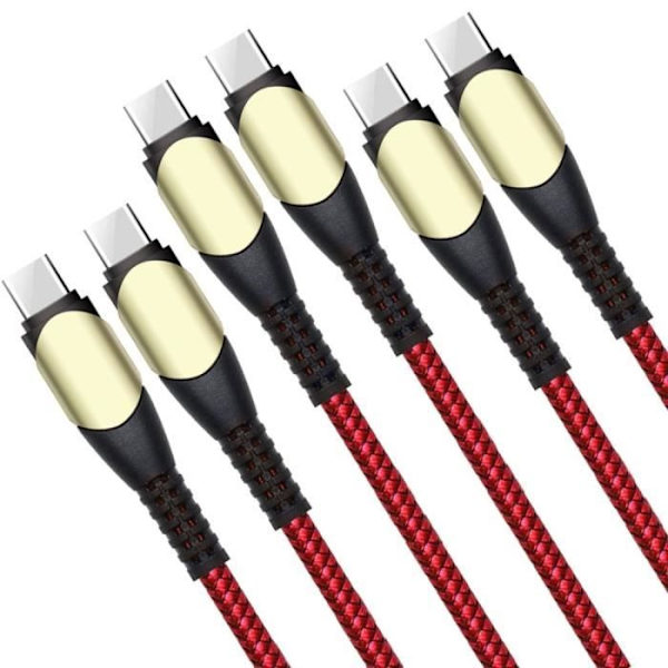 3x 60W USB-C till USB-C-kabel för SAMSUNG S22 5G-S22 ULTRA 5G-S21 FE 5G-S21-S21 PLUS-S20 FE-S20-NOTE 20 - Röd flätad nylon 1M Röd