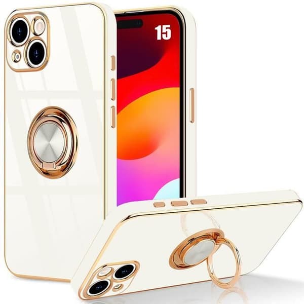 Skyddsskal - Silikon - för iPhone 15 - Vit - Repbeständig - 360° Stöd Ring Vit