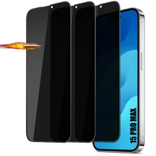 3 Anti-Spy Tempered Glasögon för iPhone 15 Pro Max - BOOLING - Stötsäkert skydd Svart