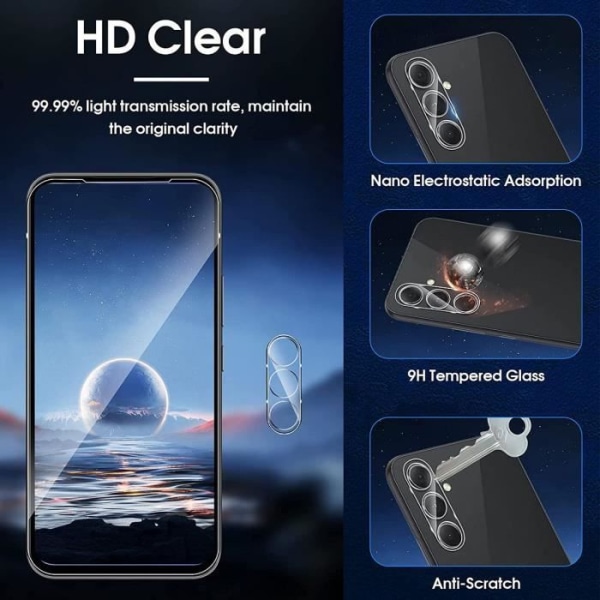 2 skärmhärdade glasögon och 2 bakre glasögon för Samsung Galaxy A54 5G Transparent