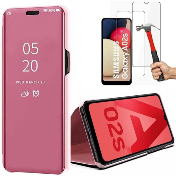 Fodral för Samsung A02S (6,5") Set med 2 härdat glas Bekvämt SMART VIEW 376 graders skydd Rosa Rosa