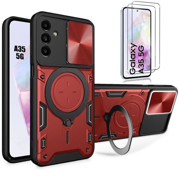 Skyddskal - BOOLING - Samsung Galaxy A35 5G - Röd - PC + TPU-armour - 360° roterande stöd Röd