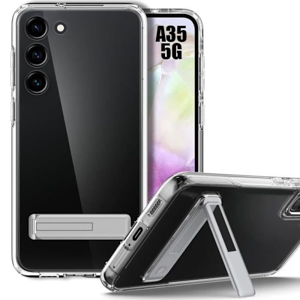 Fodral till Samsung Galaxy A35 5G - Transparent - Stötsäkert silikonskydd med justerbart silverstöd