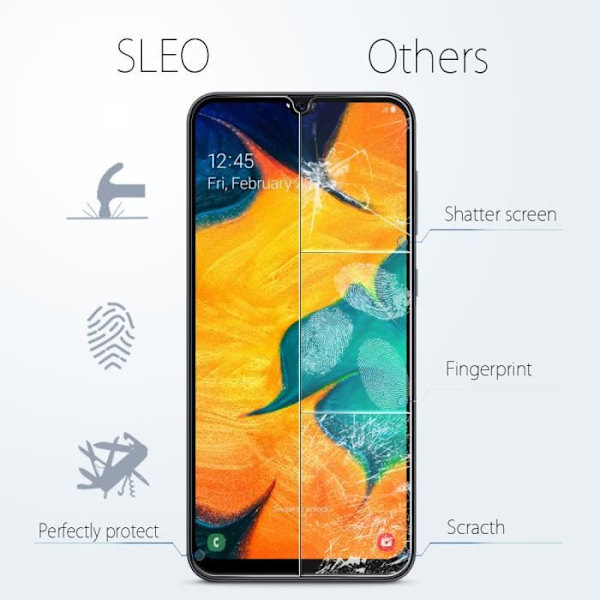SLEO 2x skärmskydd för -Samsung Galaxy A30- Skärmfilm i härdat glas - Reptålig full täckning