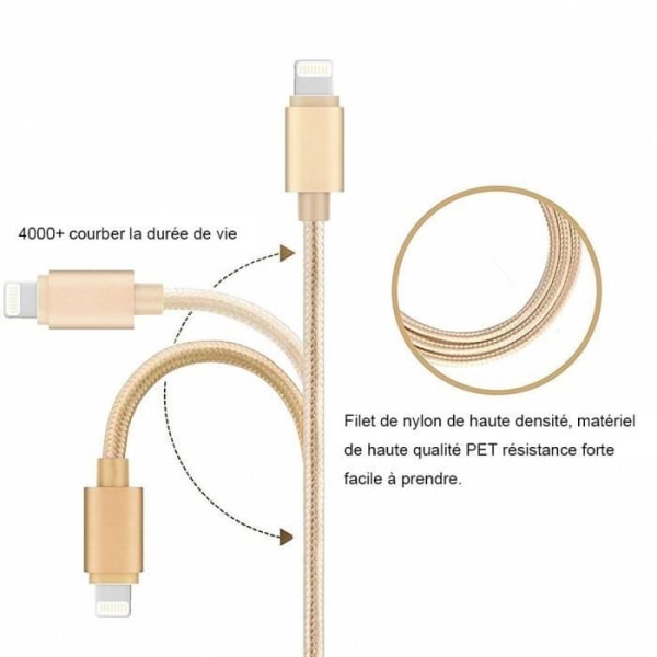 Guld USB-kabel för iPhone - PROSHOP - 1M - Snabbladdning - Dataöverföring - Set med 3 gyllene