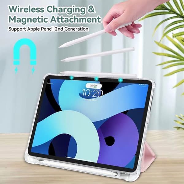 Skal för iPad Air 13" och Pro 12,9" - Rosa Skydd - Silikon - Stylushållare - Fällbart Lock Ros