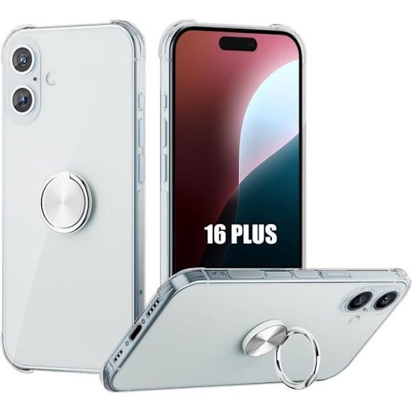 Fodral för iPhone 16 Plus, med 360 graders roterande silverringhållare