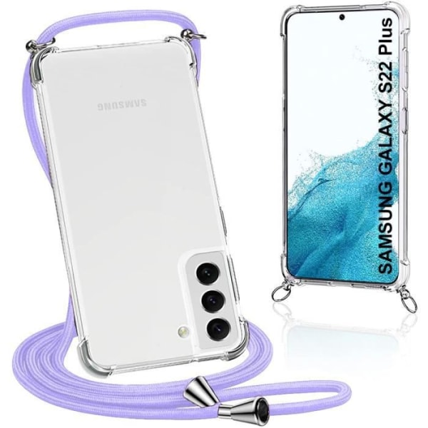 Halskæde Nøglebånd Etui til Samsung S22 Plus (6,6") Gennemsigtig beskyttelse Forstærkede anti-ridse hjørner med lanyard halskæde Lilla Transparent-lila