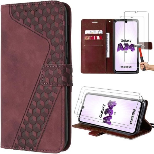 Skyddsfodral - Samsung - Galaxy A34 5G - Röd - PU-läder - Isometriskt mönster Röd