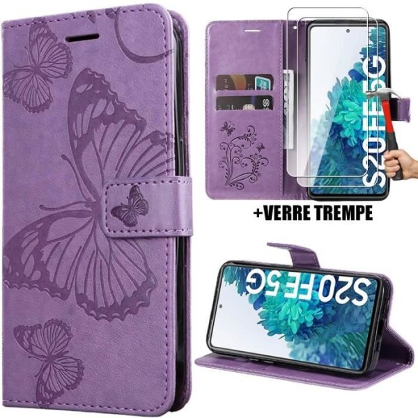 Skyddande skal - Samsung - Galaxy S20 FE - Lila Syntetiskt Läder - Fjärilsdesign - Magnetisk Stängning Lila