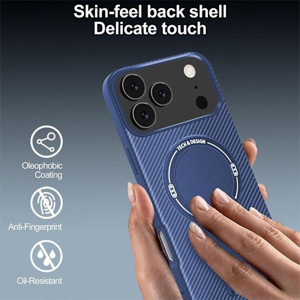 Skyddsskal - BOOLING - för iPhone 17 Pro - Kolfiber Stöd och Blå Magnetring Blå
