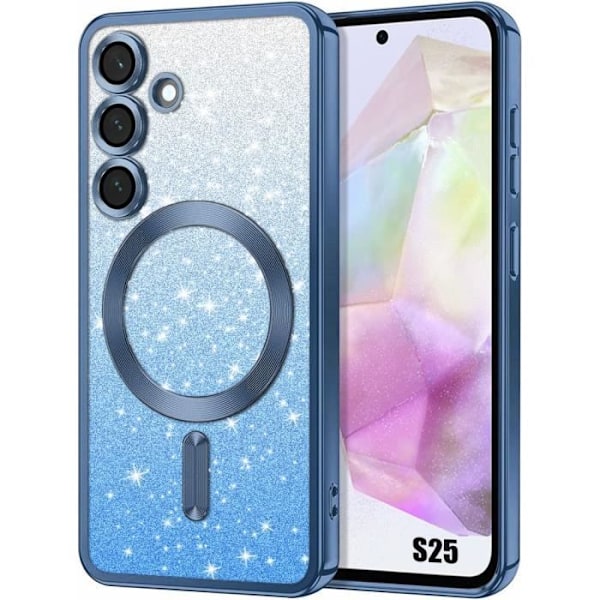 Fodral för Samsung Galaxy S25, Silikon med Magnetisk Cirkel Skydd för Kamera - Glittrande Blå